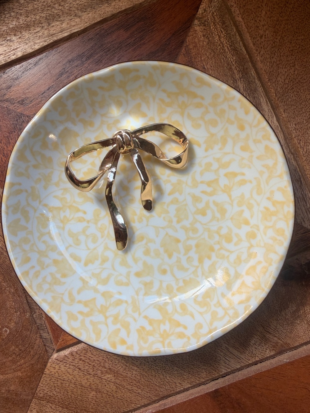 Anthropologie yellow and white Trinket Jewelry Dish